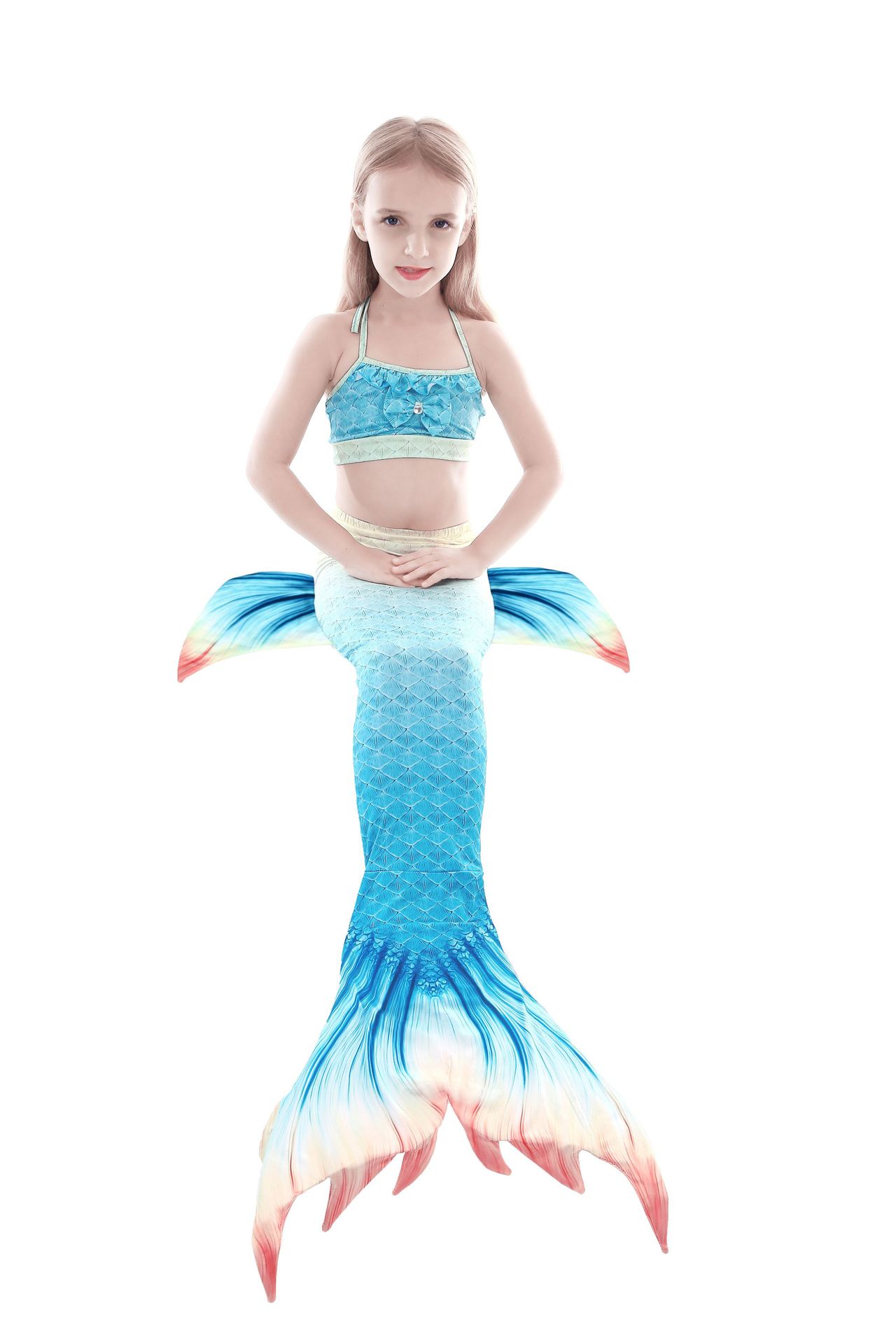 新款美人鱼泳衣儿童美人鱼尾巴泳衣三件套 女童美人鱼比基尼泳装
