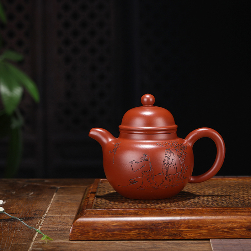 宜兴紫砂茶壶批发 原矿大红袍刻字刻绘掇壶 全场可混批 一件代发