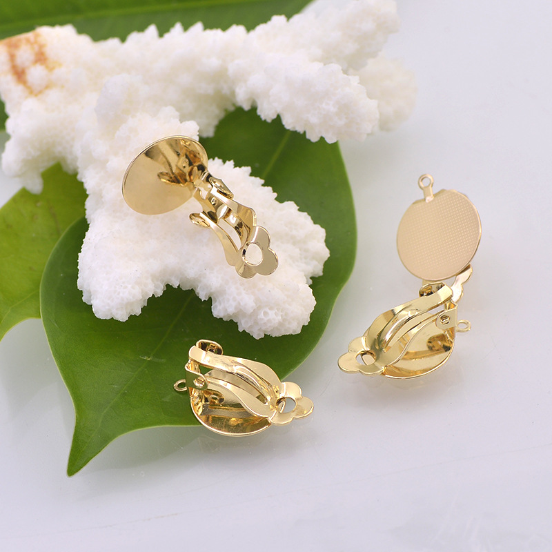 新款15mm圆盘青蛙耳夹 网面带挂孔耳夹 diy无耳洞耳饰品配件