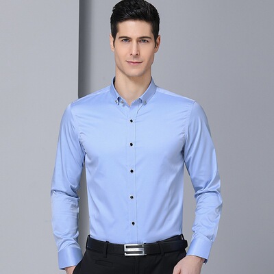 鹿王2018春季新款男士长袖衬衫商务纯色职业正装男装衬衣免烫批发