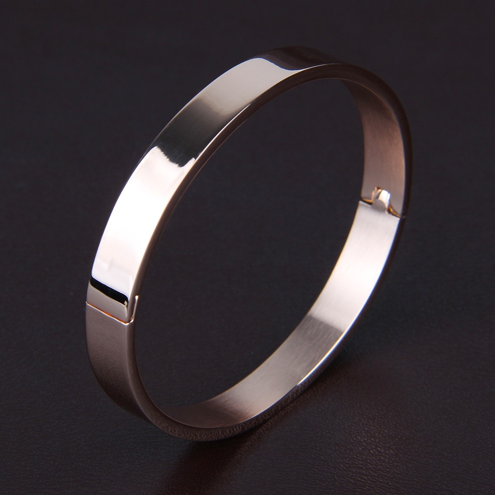 新款镀金钛钢手镯镜面精抛光面无字情侣款不锈钢手镯刻字
