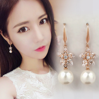 S Earrings Women's Korean-Style Long and Simple 925 Sterling Silver Tassel Earrings Crystal Personality Wild Earrings