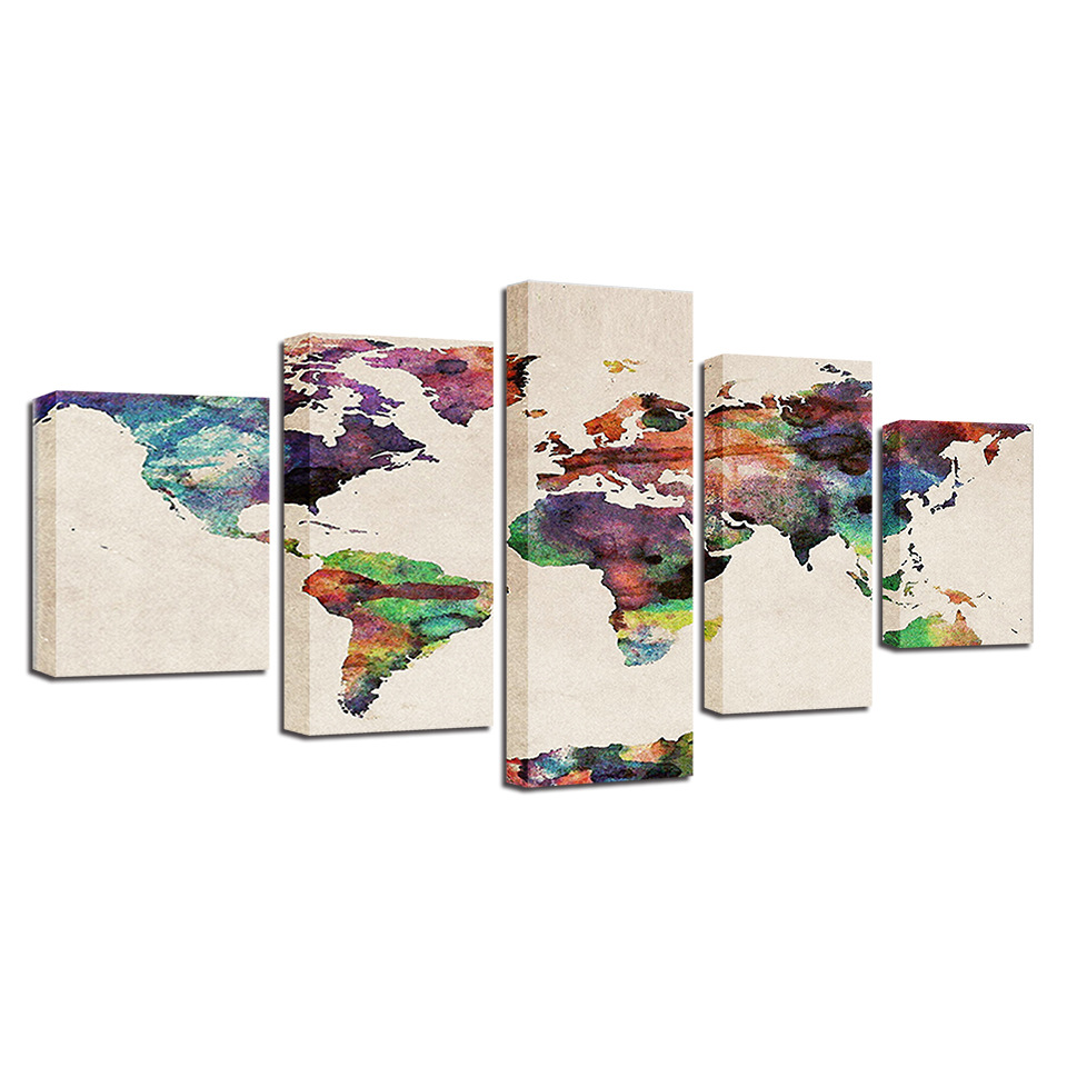 现代家居沙发墙客厅高清艺术彩色地图印刷画喷绘画速卖通一件代发