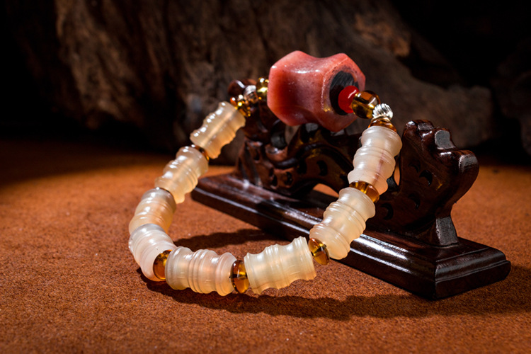 天然西藏羊角珠子男女式佛系老羊角单圈手串血丝料羊角佛珠隔珠