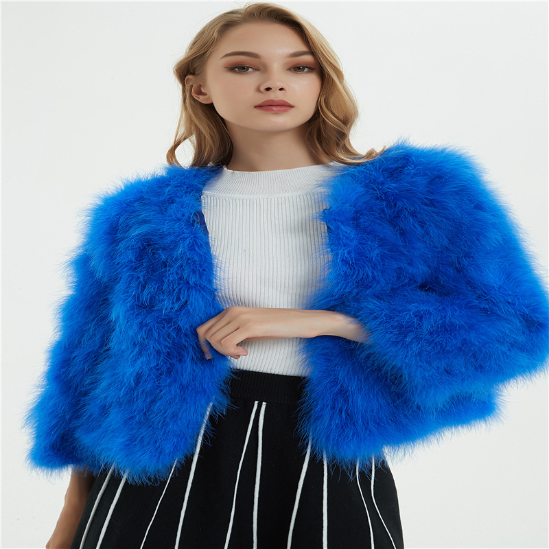 新款秋冬季皮草外套鸵鸟毛皮草外套短款皮草长袖外套一件代发