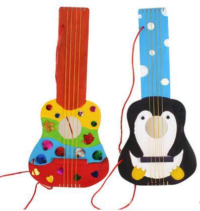 儿童节木质吉他 diy彩绘木吉他 幼儿园音乐教具 儿童手工自制材料_胡