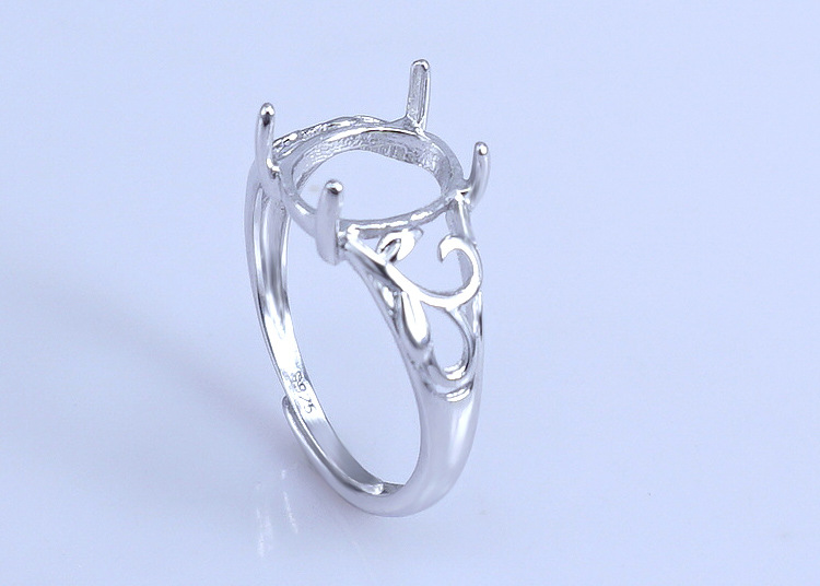 s925纯银镀白金花纹戒指空托8*10 10*12 12*15 12*16 13*18 15*20