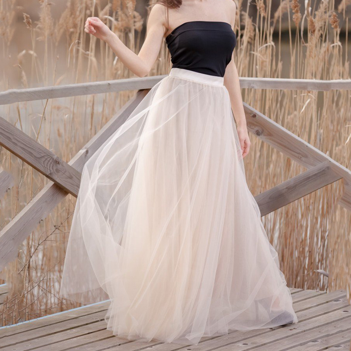 速卖通欧美时尚百搭复古网纱半身裙杏桃礼服新婚新款高腰拖地长裙