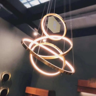 圆环吊灯后现代简约玫瑰金色组合led个性创意办公室客餐厅环形灯