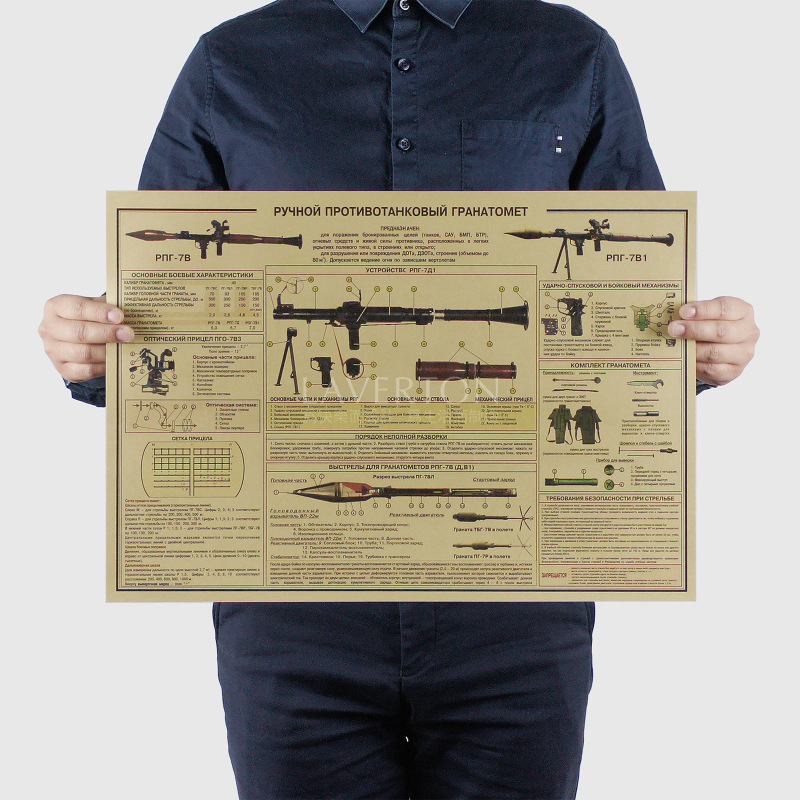 【h1225】肩扛式火箭筒rpg-7d1/怀旧复古牛皮纸海报装饰画芯