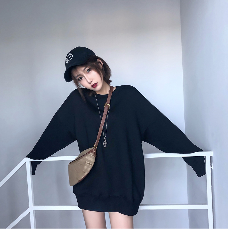 2018新款bf风oversize落肩宽松街头风格潮牌男女圆领卫衣批发