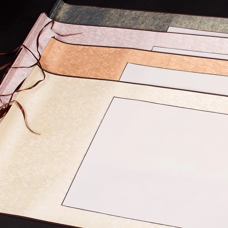 宝合厂家供应蔚县剪纸空白丝绸卷轴画轴订做尺寸宣纸空白装裱四尺