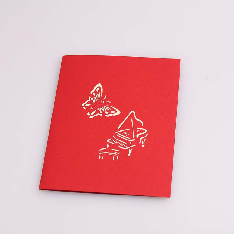 3d生日祝福钢琴天使贺卡 手工立体明信片 商务节庆批发