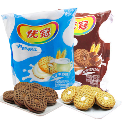 卡夫优冠牛奶香浓夹心饼干390g 牛奶味巧克力味 休闲零食食品
