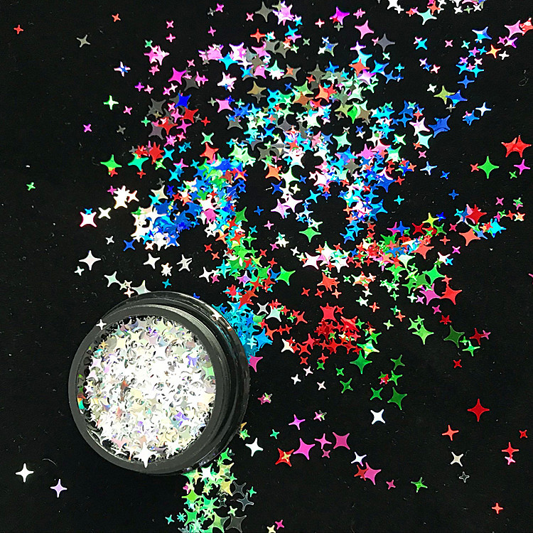 热销贴片 美甲星星亮片四角星亮片极光星辰亮片十字星闪片盒装