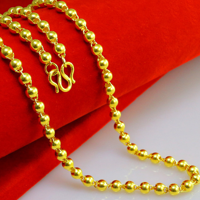 黄铜首饰批发 沙金项链男士黄铜镀金实心光珠圆珠佛珠项链