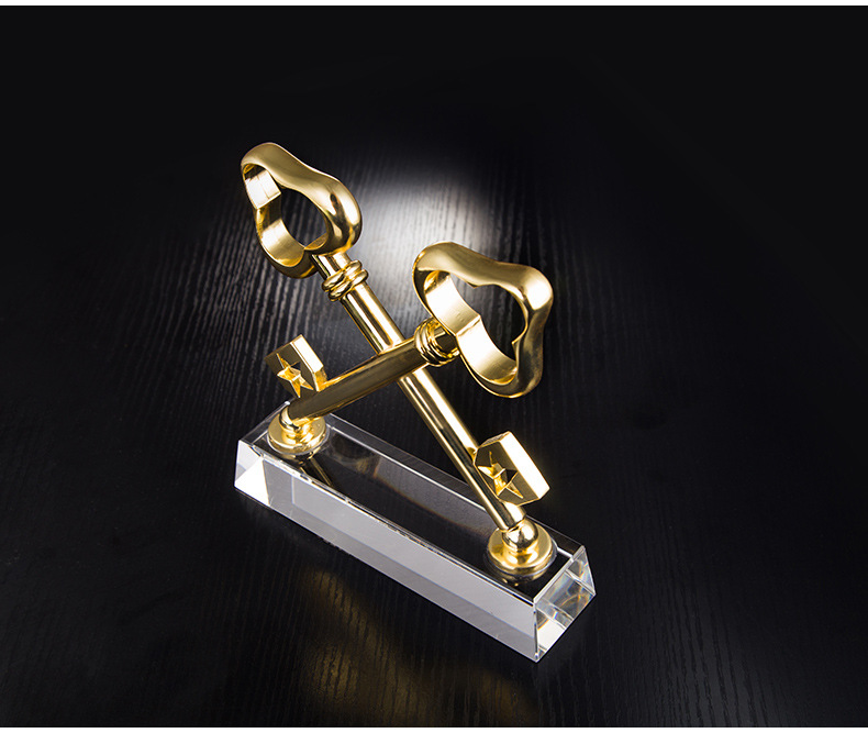 水晶奖杯钥匙芝麻开门公司年会比赛创意金属金钥匙奖杯定制