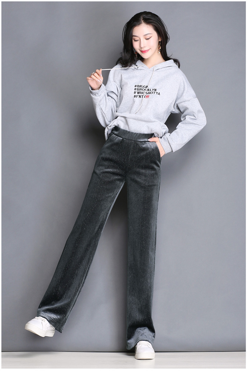 高腰直筒阔腿裤女2020秋季新款金丝绒女裤条绒春秋休闲女长裤8246