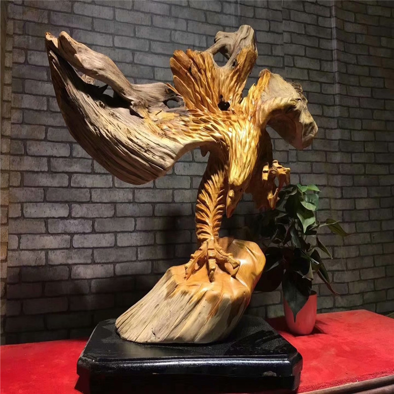 木雕/根雕-太行崖柏老鹰鹏程万里大展鸿图动物木雕根艺摆件实木木制