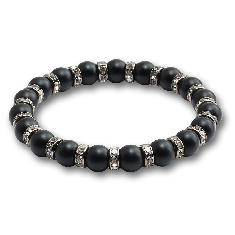 水钻圈8mm磨砂石手链 哑光黑磨砂手串 百搭串珠首饰瑜伽佛系链子