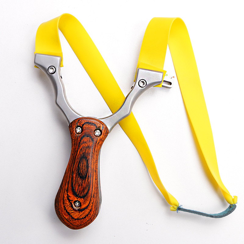 不锈钢免绑折叠弹弓 带瞄木纹弓柄户外玩具便携专用扁皮口袋弹弓