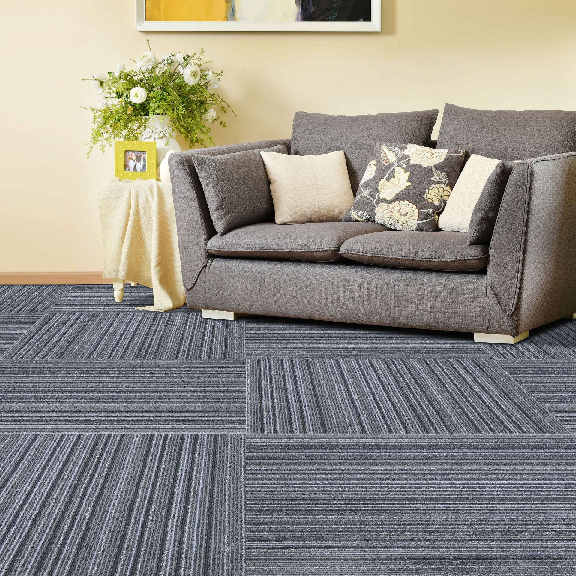 办公室小方块拼接条纹地毯地垫 客厅书房现代简约自由铺装拼块毯