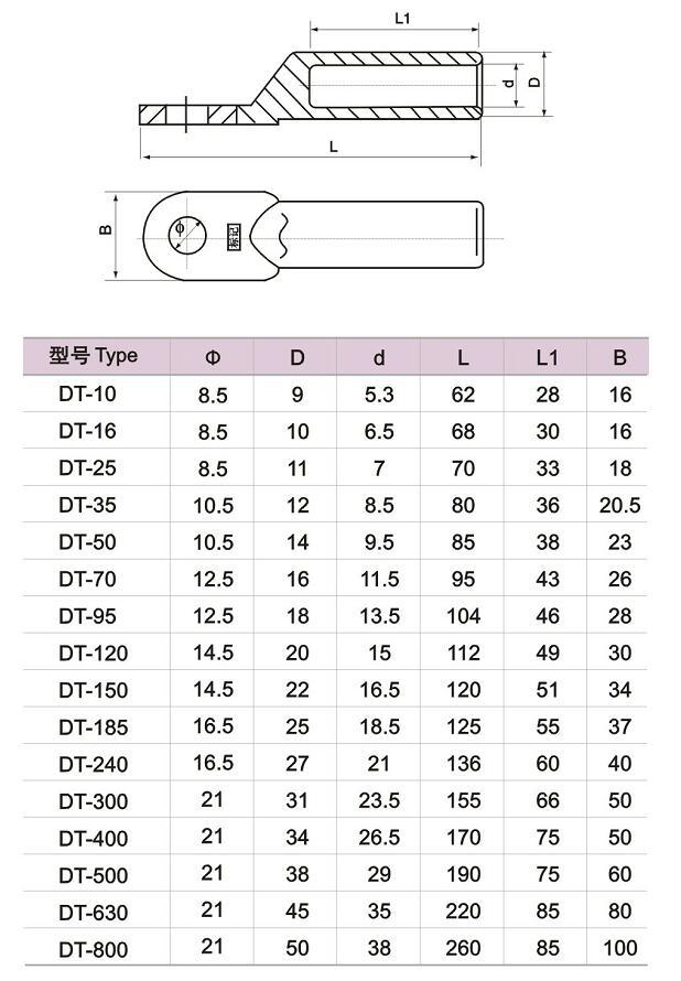 国标铜鼻子 dt-50平方 接线鼻 电线电缆铜线耳铜接头 电力金具