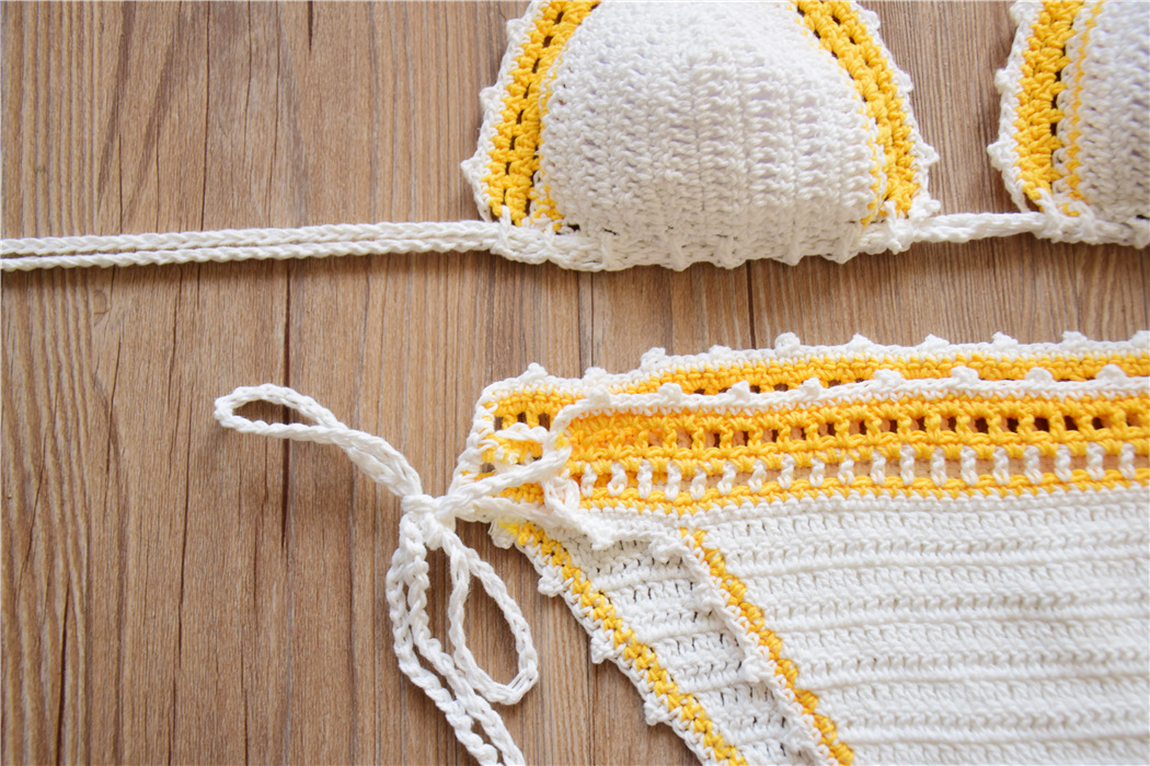 厂家批发2018年新款 时尚手工钩织泳衣针织比基尼泳装跨境代发