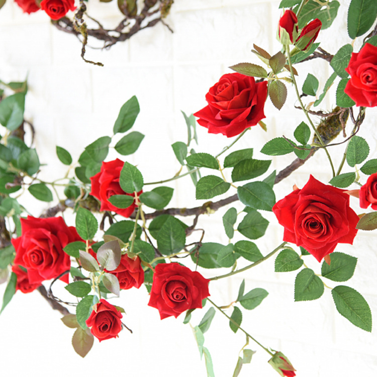 绒布玫瑰藤仿真花高仿玫瑰花藤蔓婚庆装饰假花玫瑰花家居管道缠绕