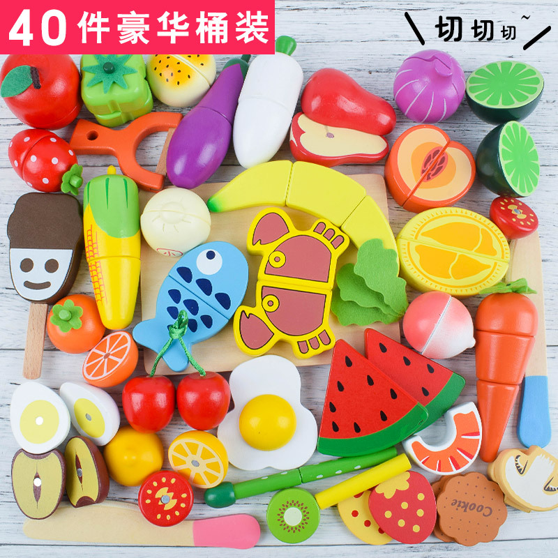 Toy Woo Cut Fruit Toys Wooden Toys Fruits and Vegetables Cutting Slicer Children Play House Kitchen Toys