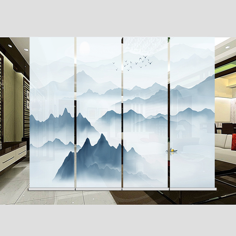 枫桥窗帘新中式山水画窗帘办公卷帘禅意艺术屏风隔断帘窗帘定制