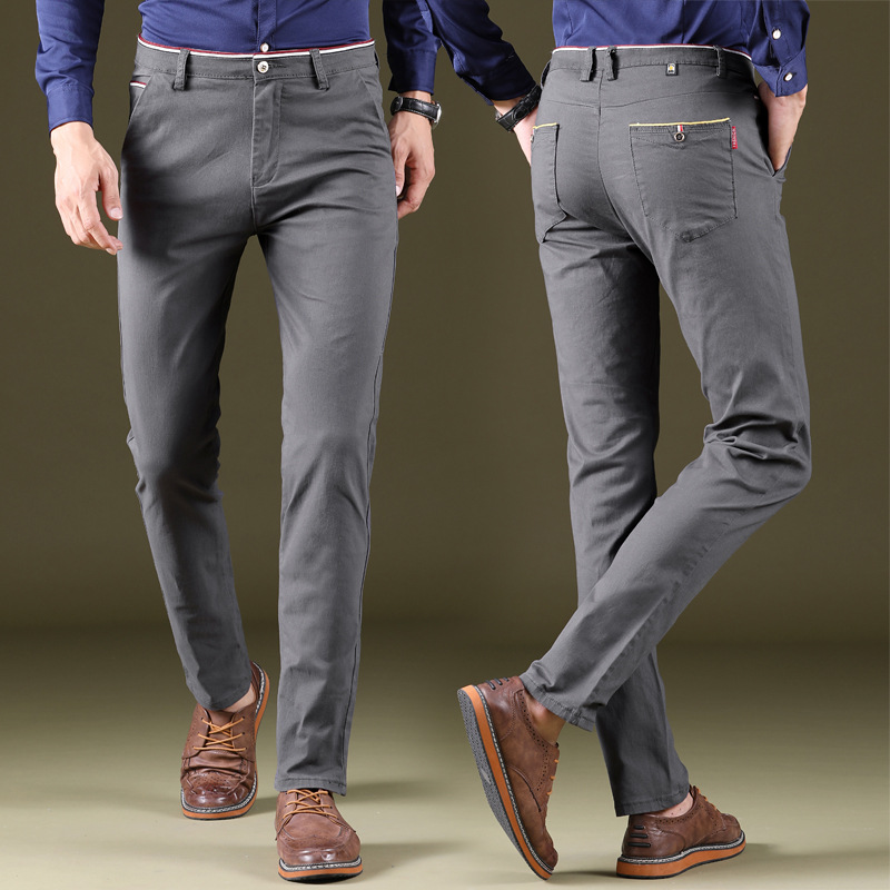 弹力男装休闲裤男春夏款韩版修身型小直筒男士纯色纯棉青少年长裤