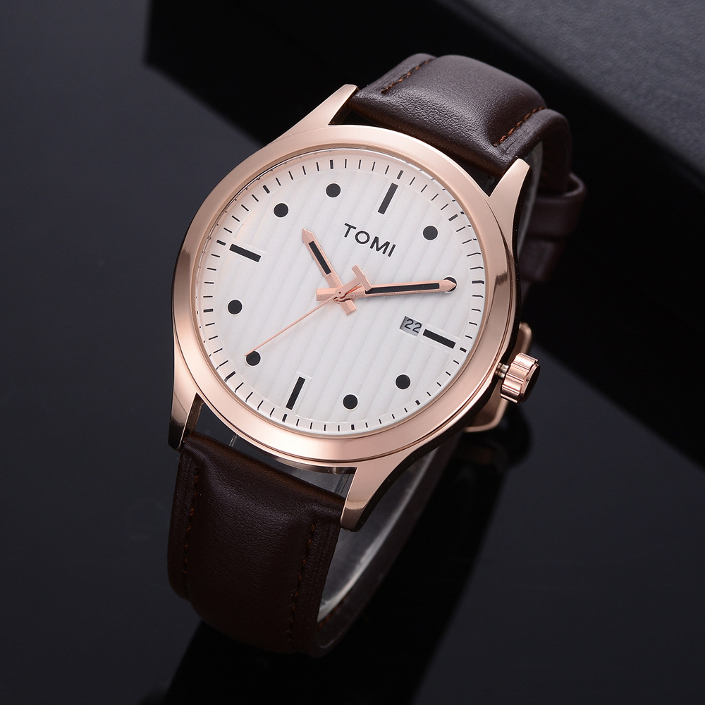 tomi品牌 高档商务大牌pu带石英表 多功能带日历休闲时尚手表