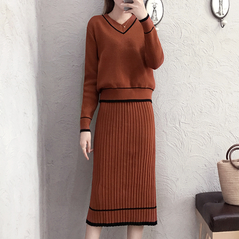女神针织套装裙女秋冬2020新款洋气名媛毛衣配裙子两件套装裙批发