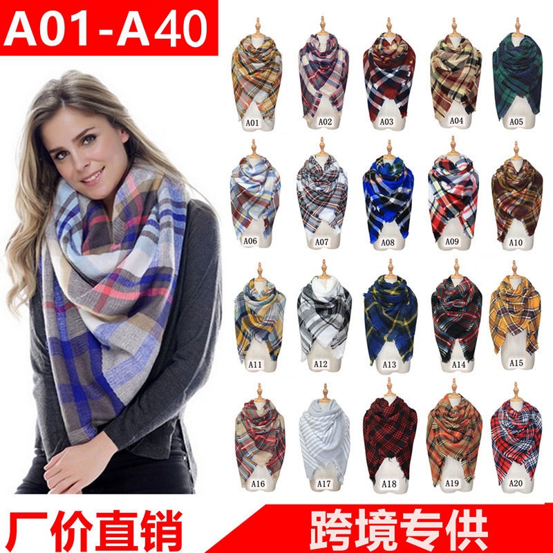 Cross-Border European and American Autumn and Winter Colorful Cashmere Plaid Square Scarf plus-Sized Double-Sided Garland Scarf Shawl