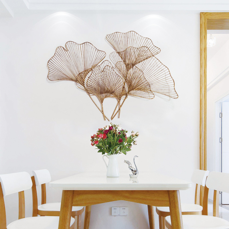 金色镂空银杏叶墙壁挂饰 创意铁艺墙面壁挂客厅酒店背景墙上壁饰