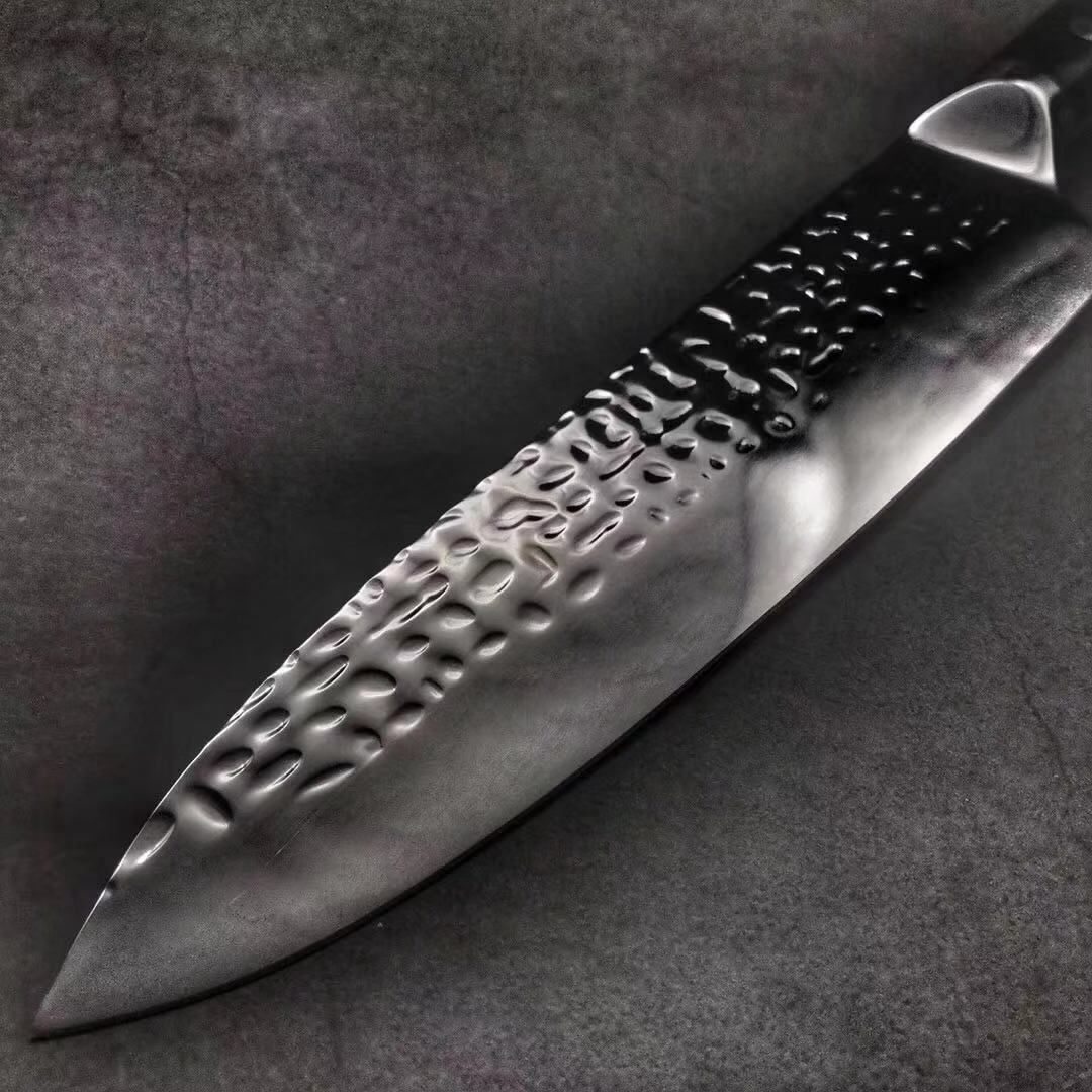 厂家批发8寸厨房刀具大马士革8寸锤纹厨师刀彩木花钉手柄切菜刀