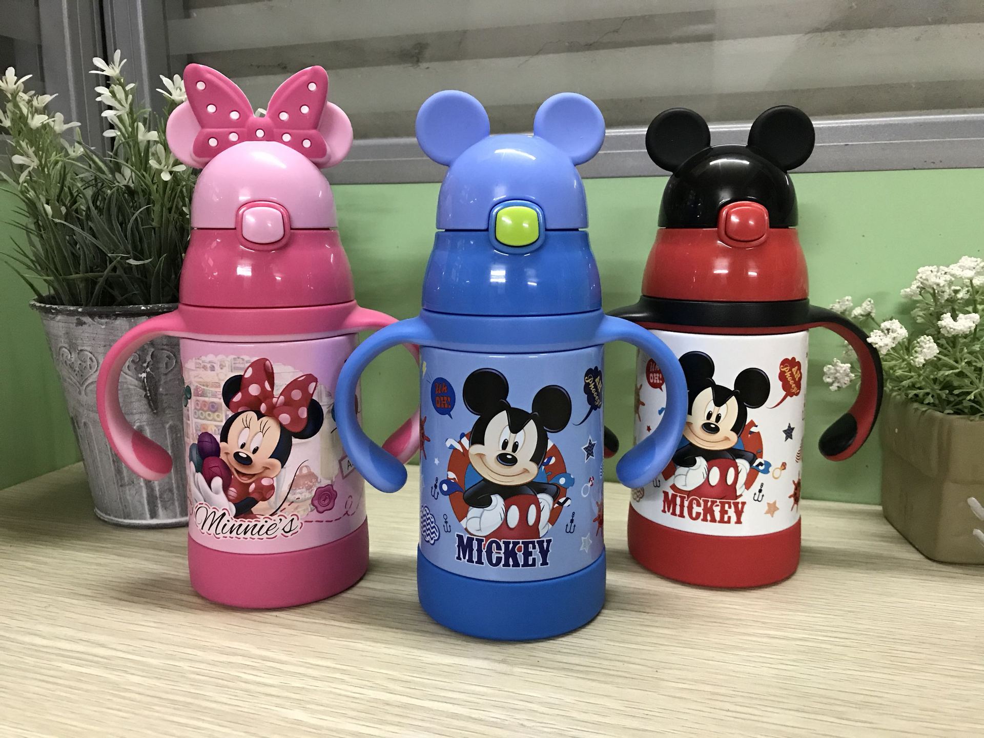 米奇保温杯不锈钢防摔幼儿宝宝水壶两用小学生带吸管卡通水杯3490