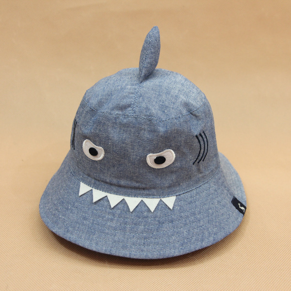 儿童卡通鲨鱼造型盆帽渔夫帽刺绣夏天防晒遮阳帽男童户外太阳帽子