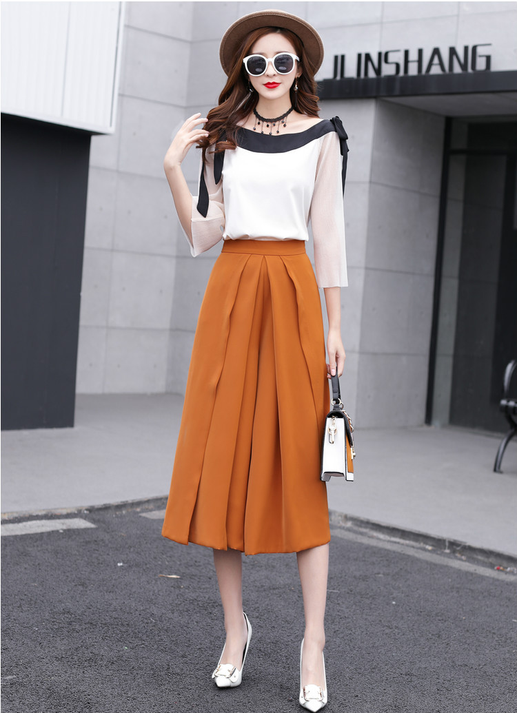 春季阔腿裤百褶裤裙宽松休闲裤九分女裙裤高腰甩脚裤2018新款