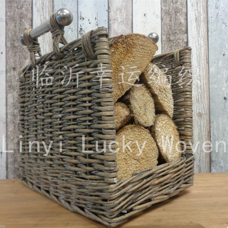 Lucky Woven High Quality Willow Woven Large Firewood Basket Willow Woven Firewood Storage Basket Factory Exclusive Supply