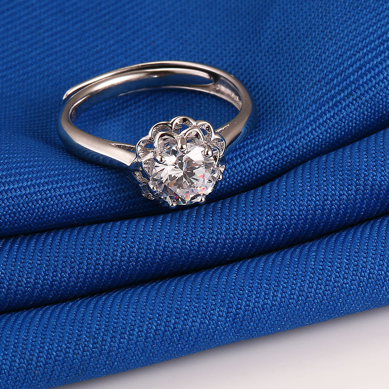 千影珠宝 白金戒指女款s925银镀白金色 仿真铂金pt950钻戒子开口