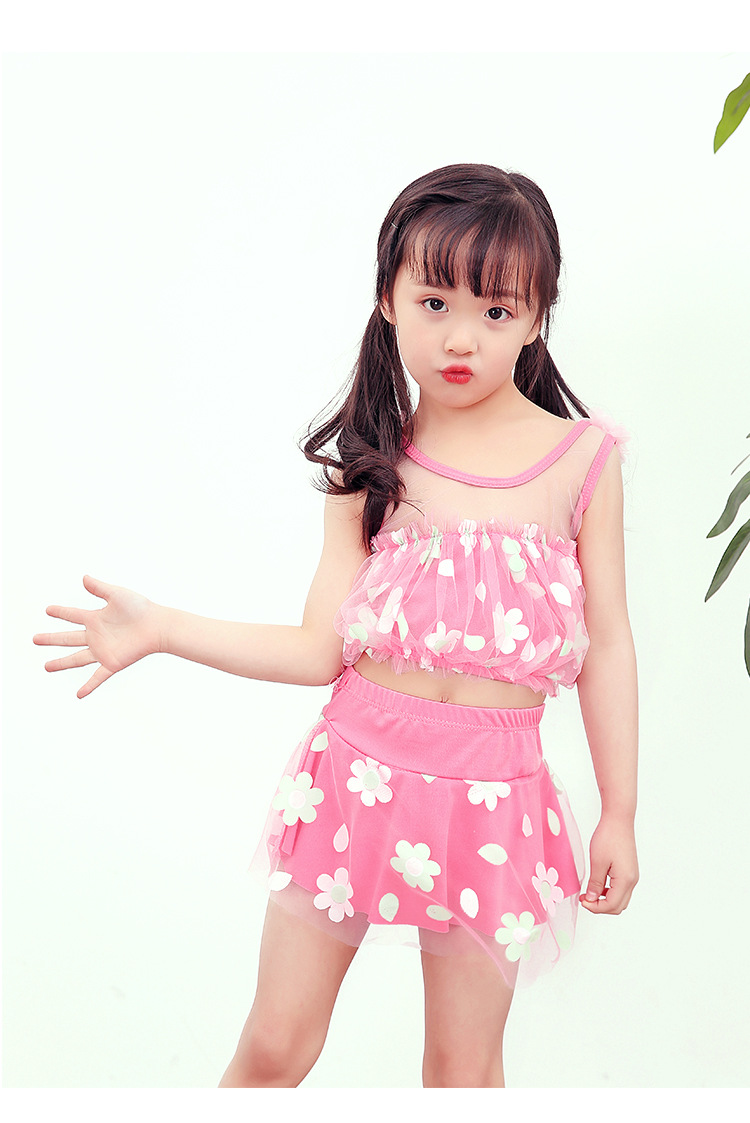 4-8岁韩版儿童泳衣女童小中童小女孩可爱吊带分体裙式泳装批发