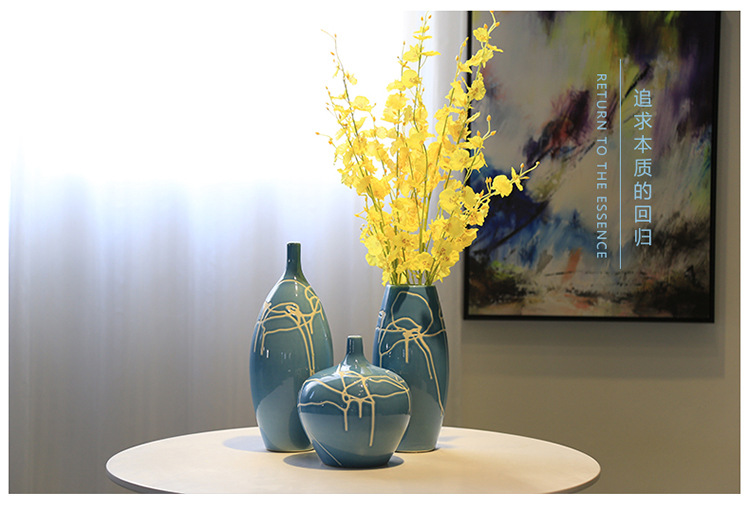 景德镇新中式台面三件套花瓶餐桌酒柜玄关装饰陶瓷花插花器摆设