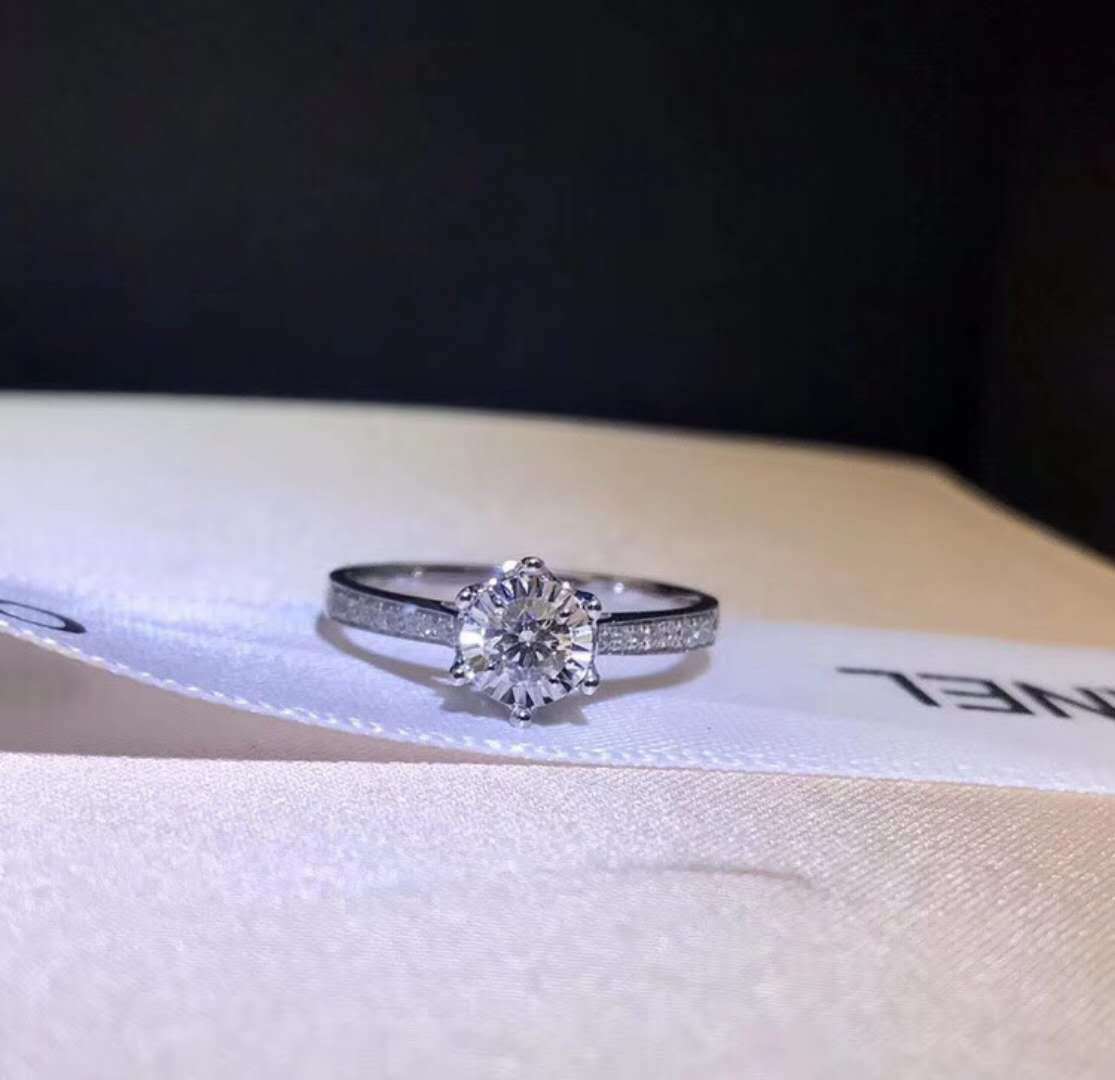 鄂豪珠宝 18k金镶20分钻石爪镶戒指车花六爪经典钻戒求婚结婚戒指