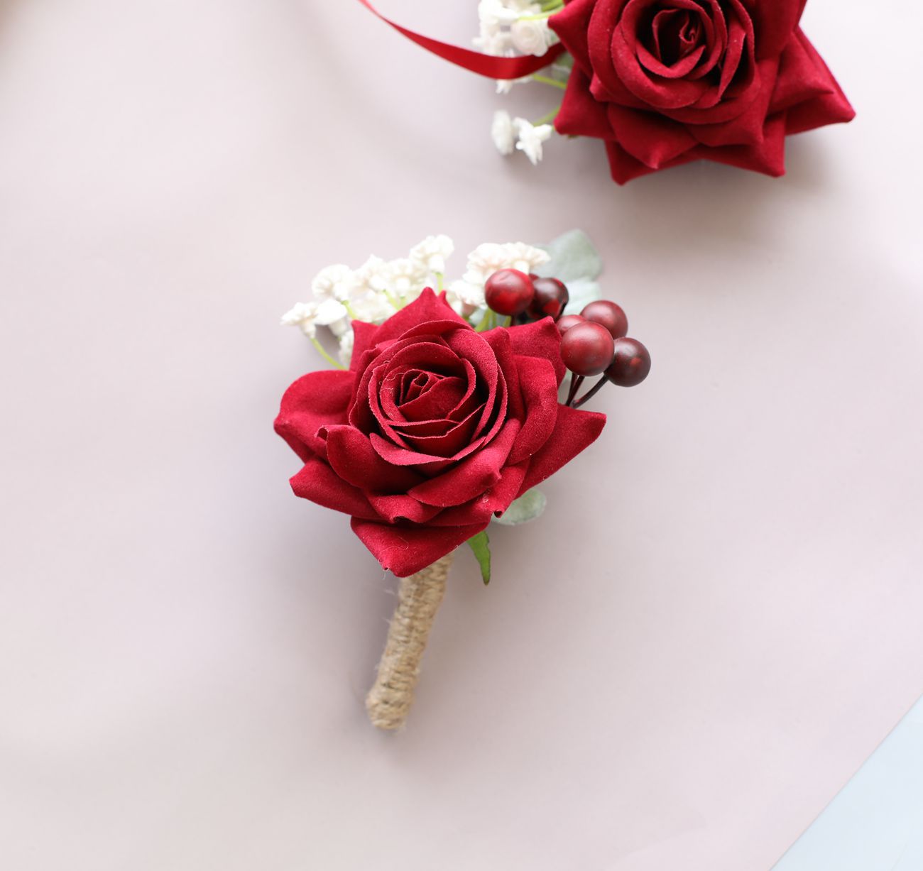 中式新郎伴郎结父亲母亲婚胸花新娘伴娘结婚手腕花大红酒红批发