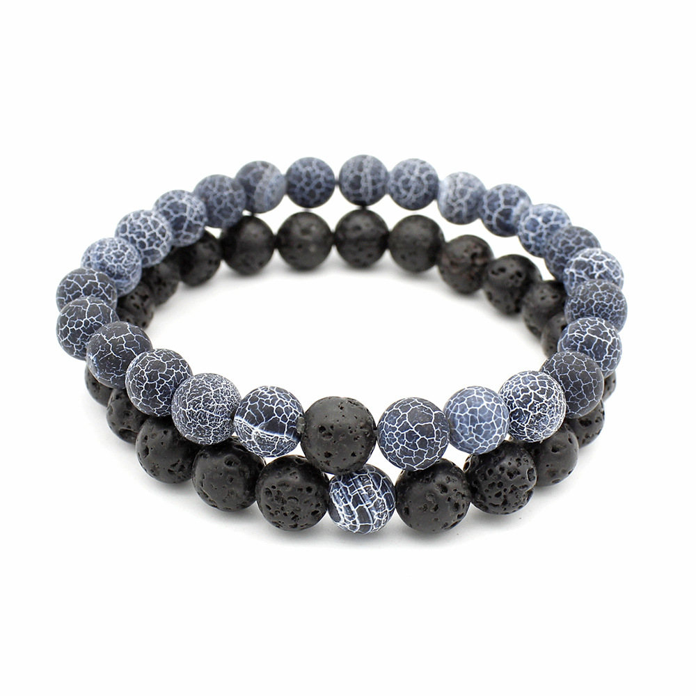 新款 热销饰品8mm玛瑙虎眼火山岩手串 情侣石头手链