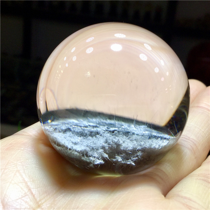 东海水晶天然蓝幽灵蓝云母片发晶花水晶球摆件