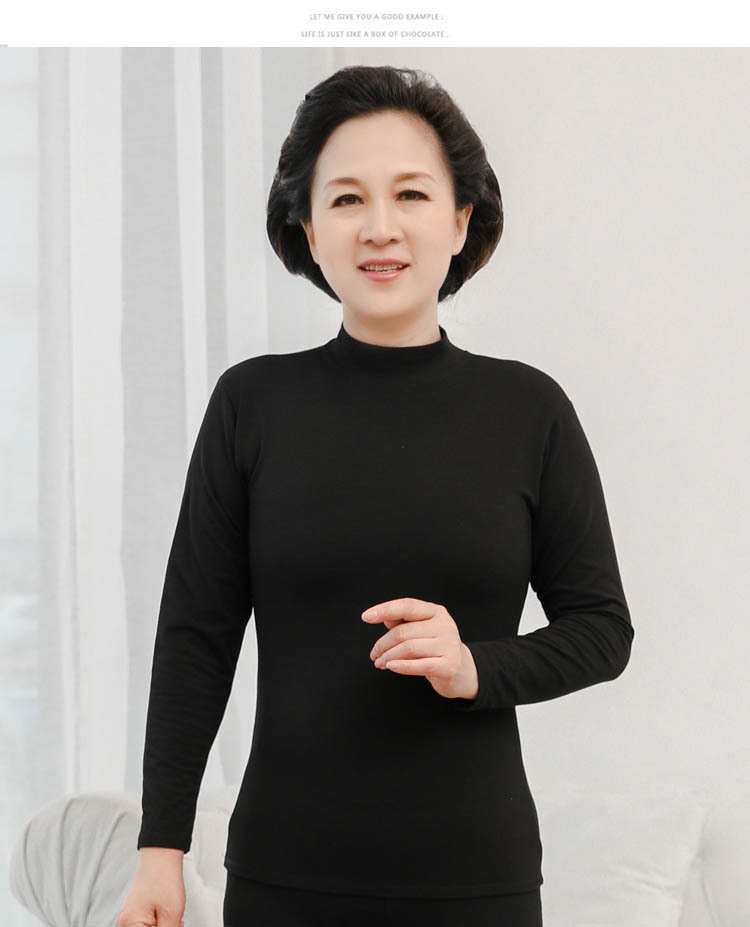 女士纯棉秋衣单件女中高领中厚中老年棉毛衫圆领保暖内衣全棉上衣