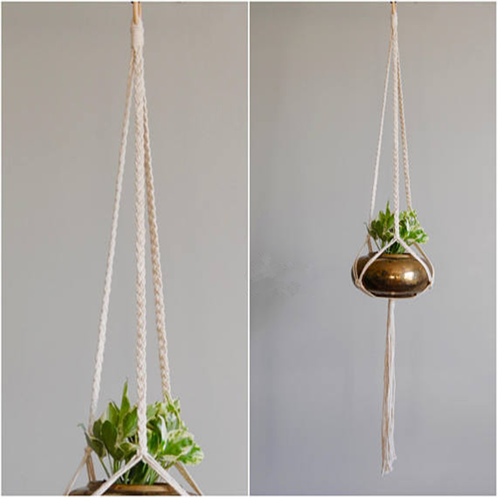 厂家直供 植物花盆挂绳黑色棉绳乡村田园装饰植物吊篮挂网